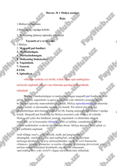 moliya asoslari — DOCX