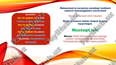 mobil shifoxona menyusini yaratish dasturi — PPTX
