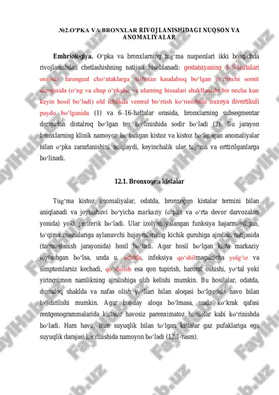 o'pka va bronxlarda rivojlanishdagi nuqson va anomaliyalar — PDF