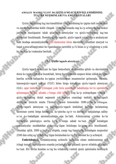 qizilo‘ngach rivojlanishining tug‘ma nuqsonlari va anomaliyalari — PDF