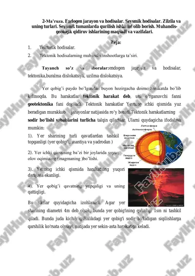 seysmik hodisalar va tektonika — PDF