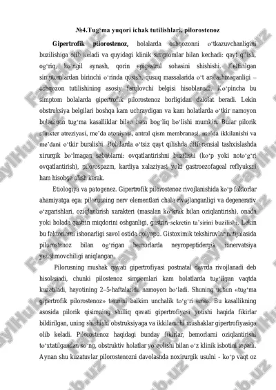 tug‘ma yuqori ichak tutilishlari, pilorostenoz — PDF