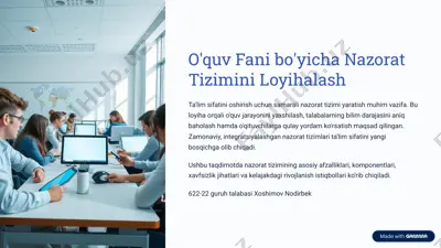 o'quv fani bo'yicha nazorat tizimini loyihalash — PDF