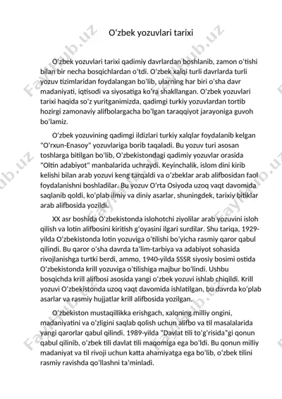 o‘zbek yozuvlari tarixi — DOCX