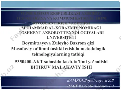 masofaviy ta'limni tashkil etishda metodologik tehnologiyalar — PPTX