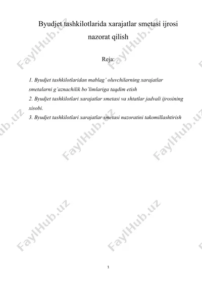 byudjet tashkilotlarida xarajatlar smetasi ijrosi nazorat qilish — DOCX