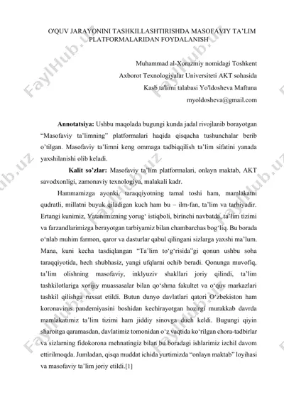 masofaviy ta’lim platformalari haqida maqola — DOCX