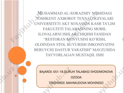 mobililovalarni ishlab chiqish bo'yicha kurs ishi — PPTX