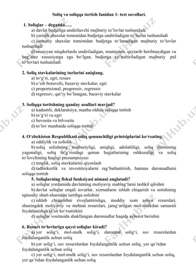 soliq va soliqqa tortish fanidan 1- test savollari — DOCX