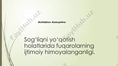 ijtimoiy himoya tizimlari va sog‘liqni yo‘qotish — PPTX