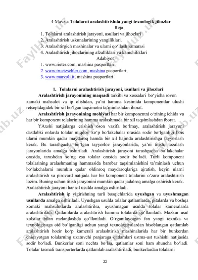 tolalarni aralashtirishda yangi texnologik jihozlar — DOCX
