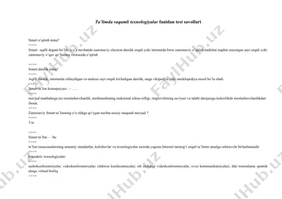 ta’limda raqamli texnologiyalar fanidan test savollari — DOCX