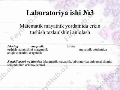 matematik mayatnik yordamida erkin tushish tezlanishini aniqlash — PPTX