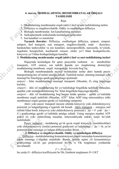 moddalarning biomembranalar orqali tashilishi — DOCX