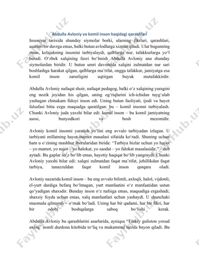 abdulla avloniy va komil inson haqidagi qarashlari — DOCX