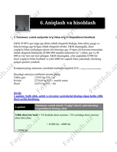 chiqindi gazlarni aniqlash va hisoblash — DOCX