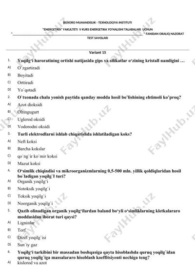 oraliq energetika nazorat testi savollari — DOC