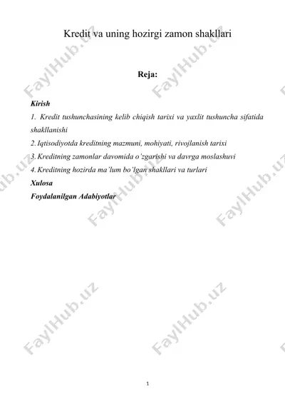 kredit va uning hozirgi zamon shakllari — DOCX
