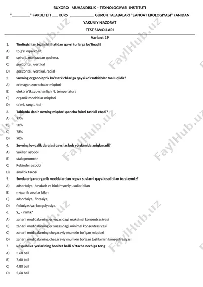 sanoat ekologiyasi test savollari — DOC