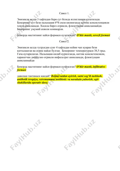 mastit haqida tibbiyot savollar — DOCX