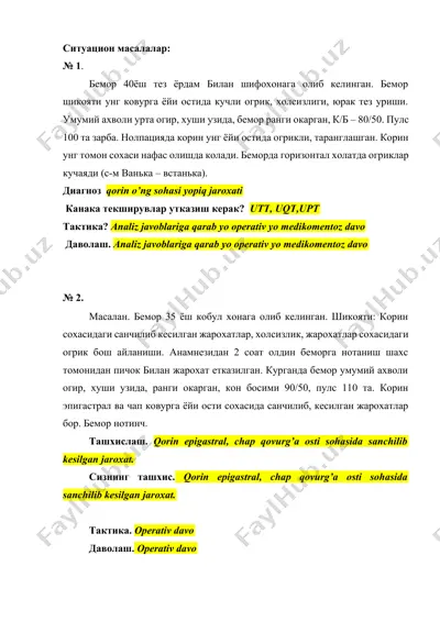 bemor shifokorlik masalalari bo'yicha javoblar — DOCX