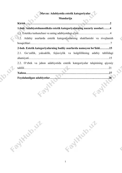 estetik kategoriyalar adabiyotida — DOCX