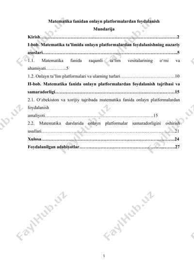 matematika fanidan onlayn platformalardan foydalanish — DOCX