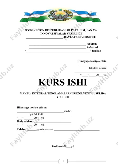 integral tenglamalarni rezolventa usulida yechish — DOCX