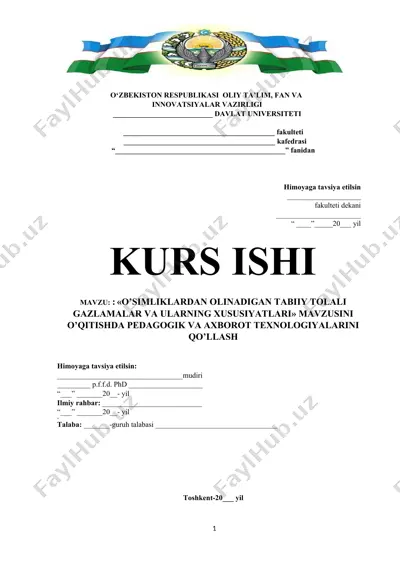 o’simliklardan olinadigan tabiiy tolali gazlamalar va ularning xususiyatlari mavzusini o’qitishda pedagogik va axborot texnologiyalarini qo’llash — DOCX