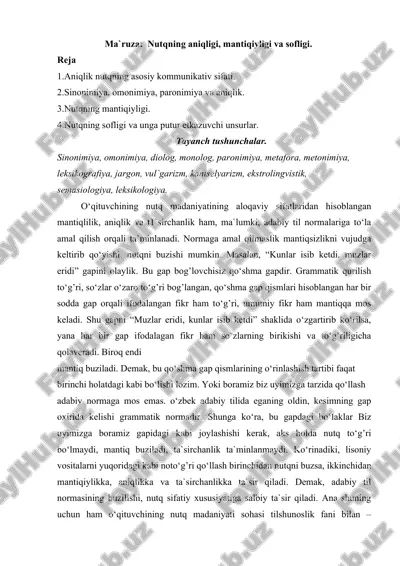 nutqning aniqligi, mantiqiyligi va sofligi — DOCX