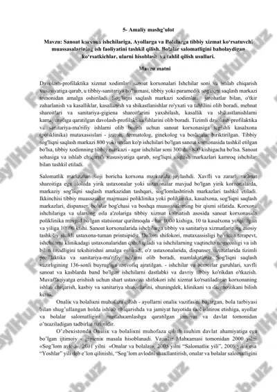 davolash-profilaktika xizmat xodimlari sanoat korxonalari — DOCX