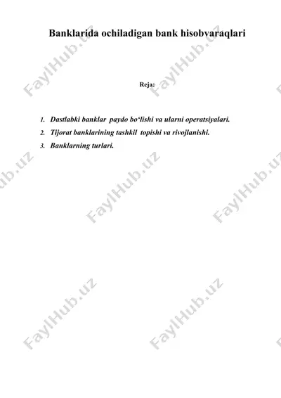 banklarida ochiladigan bank hisobvaraqlari — DOCX