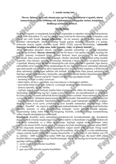 epidemiologik tadqiqotlar va epidemiologiya — DOCX