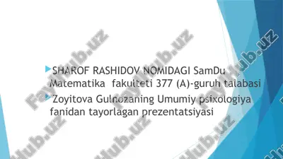 umumiy psixologiya fanidan talabasi — PPTX