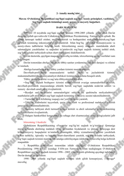 o‘zbekiston respublikasi sog‘liqni saqlash asoslari — DOCX