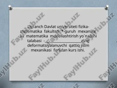 elastik toʻlqinlar tarqalish nazariyasining asosiy tushunchalari. reley va levi toʻlqinlari. — PPTX