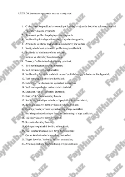 avtomobil yo‘llarining loyihalash asoslari — DOCX