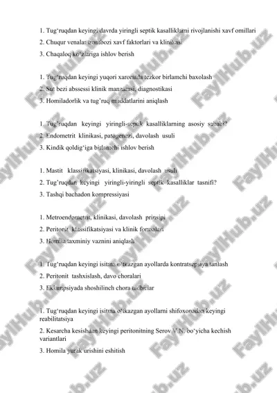 tug‘ruqdan keyingi davrda yiringli septik kasalliklarni rivojlanishi xavf omillari — DOCX