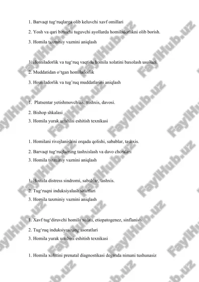 barvaqt tug‘ruqlarga olib keluvchi xavf omillari — DOCX