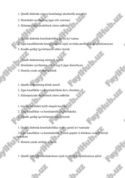 qandli diabetda ona va homiladagi akusherlik asoratlari — DOCX