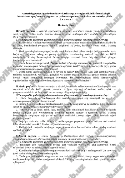 "arterial gipertenziya sindromida o’tkazilayotgan terapiyani klinik–farmakologik baxolash" — DOC