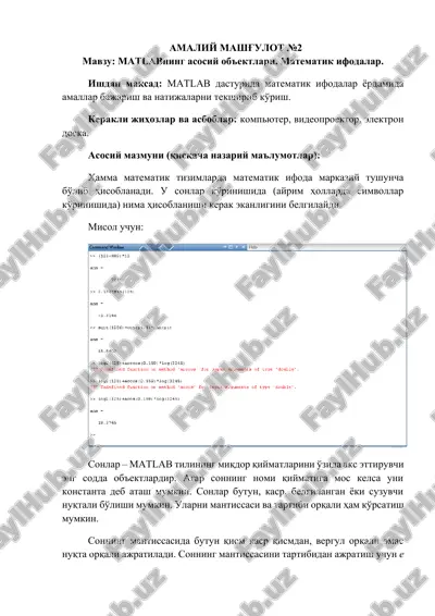 matlabning asosiy ob'ektlari — DOCX