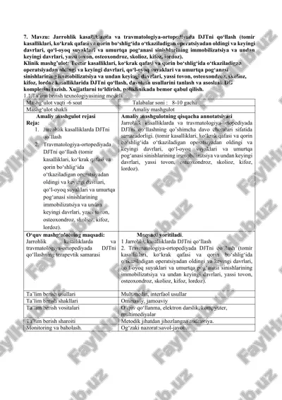 jarrohlik kasalliklarda va travmatologiya-ortopediyada djtni qo‘llash — DOCX