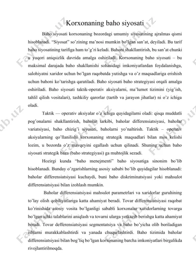 korxonaning baho siyosati — DOCX