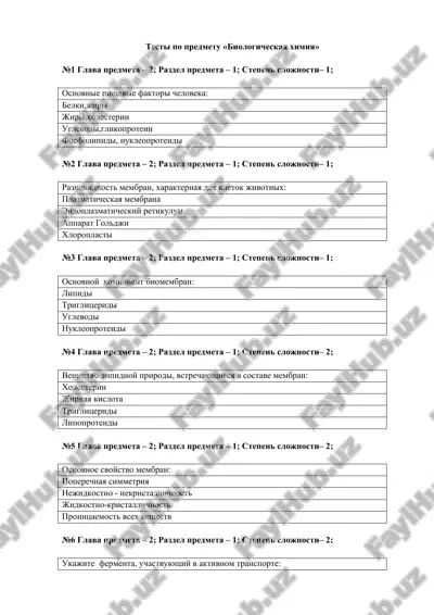 testi po predmetu «biologicheskaya ximiya» — DOCX