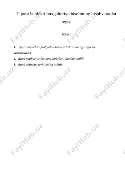 tijorat banklari buxgalteriya hisobining hisobvaraqlar rejasi — DOCX