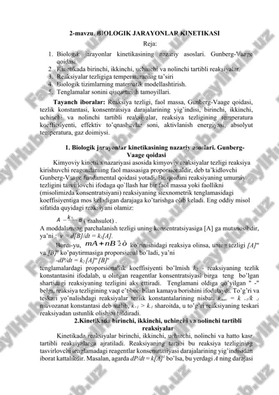biologik jarayonlar kinetikasi — DOCX