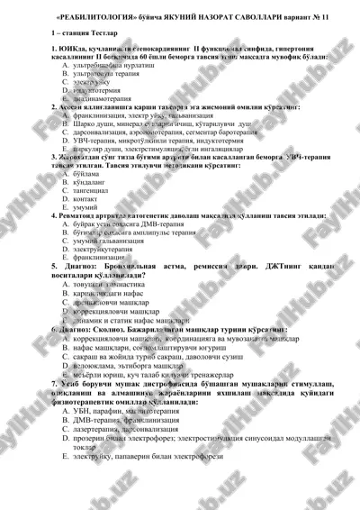 reabilitologiya bo'yicha yakuniy nazorat savollari variant № 11 — DOCX