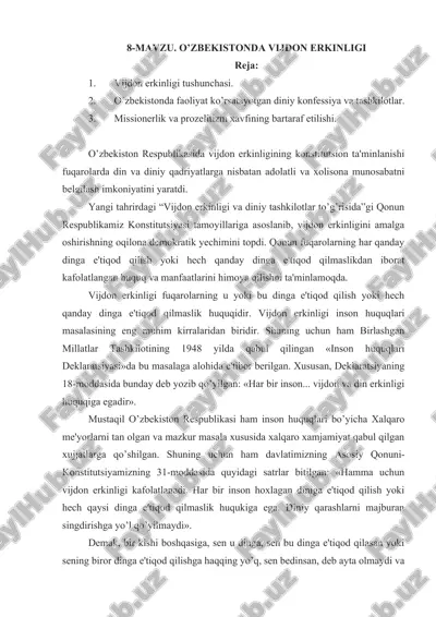 o’zbekistonda vijdon erkinligi — DOCX