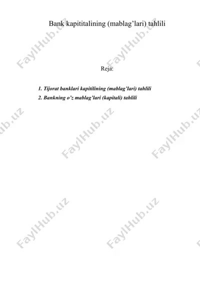 bank kapititalining (mablag’lari) tahlili — DOC